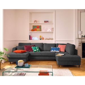 Lisa Design - Anna - 7-sitzer wohnlandschaft rechts schlaffunktion und bettkasten aus strukturiertem samt - anthrazitgrau