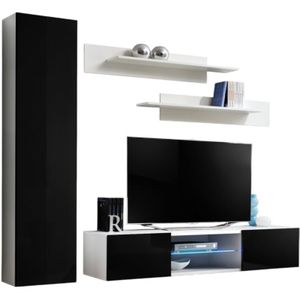 Meublorama - TV-Möbel-Set fly R1 mit led. Farben Weiß und Schwarz. Hängendes Designermöbel für Ihr Wohnzimmer.