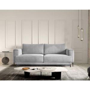 Bestmobilier - Bucay - 3-sizter sofa - schlaffunktion und bettkasten - aus samt - hellgrau