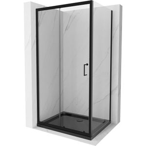 Apia ausziehbare Duschabtrennung 120 x 70 cm, Transparent, Schwarz + Duschwanne Flat, Schwarz - Mexen