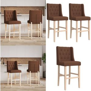 Vidaxl - Barstühle 2 Stk. Massivholz Gummibaum und Stoff - Barhocker - Küchenstühle - Esszimmerstühle - Holzstühle - Stühle Braun - Home & Living