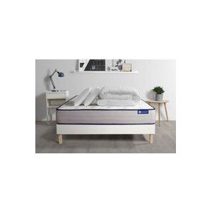Actisom - Komplettpaket Bett - Matratze 200x200 cm + Boxspringbett mit Lattenrost (im Set) + 2 Kopfkissen + Bettdecke - Actilatex Form