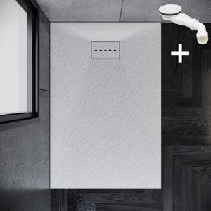 Smc Duschwanne Duschtasse 160x80cm Rechteckig mit Ablaufgarnitur Weiß Rutschfest