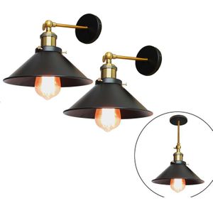 2 Stück Wandleuchte im Vintage-Stil, Industri 240° Verstellbare Wandlampe, Wandstrahler Licht mit Ø22cm Lampenschirm für Wohnzimmer Schlafzimmer