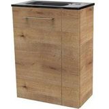 Fackelmann - milano sbc Gäste-WC Set 2 Teile – Waschtischunterschrank in Holz Braun mit Waschbecken aus Glas in Anthrazit – Waschbeckenunterschrank
