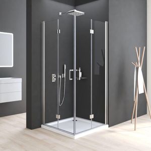 Boromal - Duschkabine 75 x 100 x 195 cm Eckeinstieg Doppel Falttür 180º Falttürkabine 5mm esg Glas Eckig Drehfalttür Dusche Duschwand Duschabtrennung