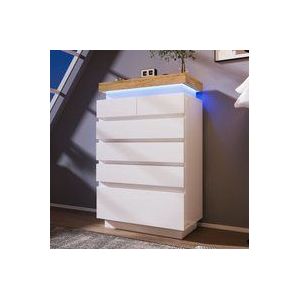 Kommode, glänzendes Sideboard mit 6 Schubladen, LED-Beleuchtung (App-Steuerung), vielseitiger Schrank für Wohn- und Schlafzimmer, 115 x 73 x 39 cm,