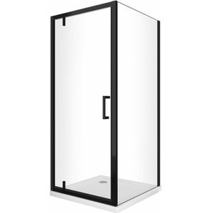 Giorgy - Duschkabine mit festem Seitenteil und schwenkbarer Rototranslattür mit asymmetrischen Stiften, 8 mm Glas h 200 in mattem Schwarz 110