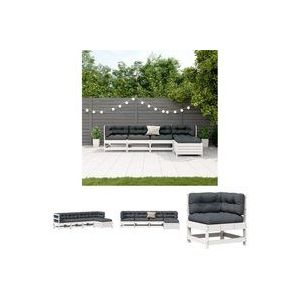 The Living Store 5-tlg. Garten-Lounge-Set mit Kissen Weiß Massivholz Kiefer - Gartenmöbel - Loungemöbel - Rattan Möbel - Kiefernholzmöbel