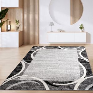 Teppich Wohnzimmer Kurzflor Marokkanische Kreis Und Bordüren Muster Modern 200x280 cm, Grau 5 - Paco Home