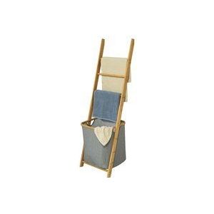 Sobuy - Bathroom Storage Shelf Towel Holder with 3 Hanging Rails & Removable Laundry Basket,FRG263-N
