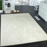 Teppich Einfarbig Designerteppich mit Handgearbeiteten Konturen Creme Elfenbein 80x300 cm - Paco Home