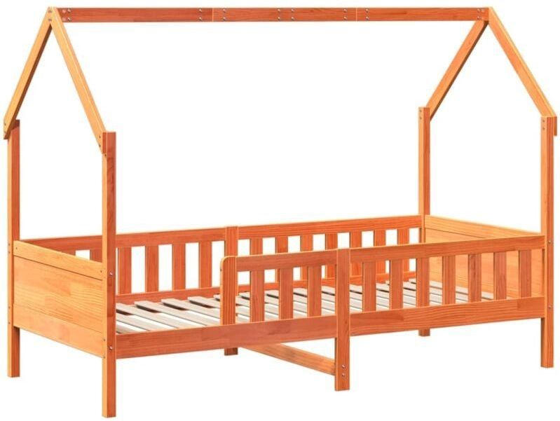 Kinderbett Hausbett Wachsbraun 90x190 cm Massivholz Kiefer Vidaxl