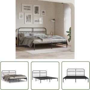 Bettgestell mit Kopfteil Metall Schwarz 183x213 cm - Metallbettfundament - Doppelbett - Boxspringrahmen - Schlafraumgestaltung - Schlafzimmer