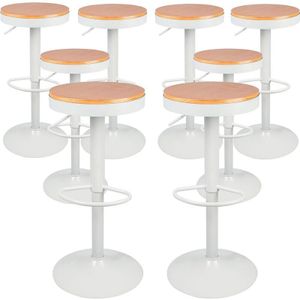 Haloyo - Set mit 8 drehbaren Vintage-Barhockern aus Holz, höhenverstellbarer Barhocker,Weiß