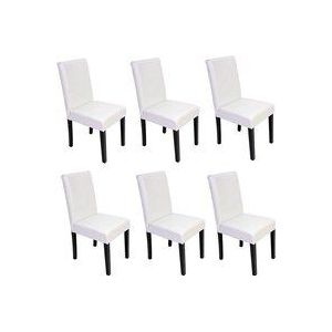 HHG - 6er-Set Esszimmerstuhl Stuhl Küchenstuhl Littau, Leder weiß, dunkle Beine
