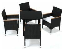 5-tlg. Garten-Essgruppe mit Kissen Poly Rattan Schwarz vidaXL