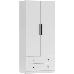 Homcom - Kleiderschrank Mehrzweckschrank 2-türig mit Tiefem Innendesign, Kleiderstange und 2 Schubladen Garderobenschrank für Schlafzimmer 79 x 43 x