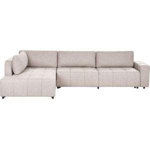 Beliani - Ecksofa Hellbraun Stoff Rechtsseitig 4-Sitzer Gepolstert mit Schlaffunktion Stauraum L-Form 4 Personen Modernes Retro Design Wohnzimmermöbel