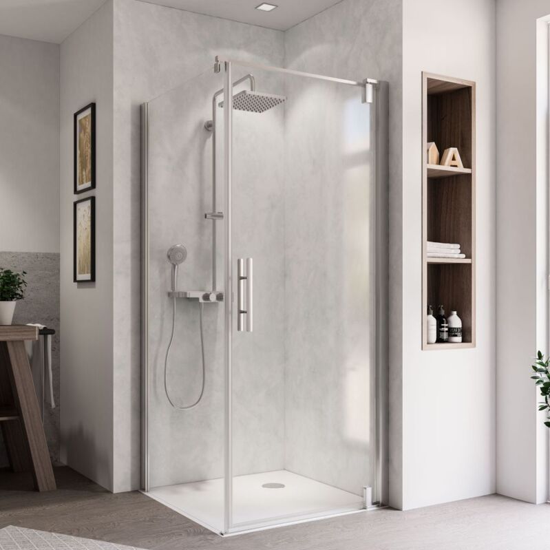 Europa Design Seitenwand 900mm Klarglas inklusive cer+ Antikalk. Anschlag links für Drehtür Typ 1260, Alu. Chromeffekt - Breuer