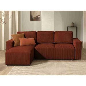 Livy - mit schlaffunktion - mit bettkasten - aus cord - 4 sitze - links - terrakotta