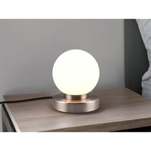 Led Tischleuchte Glaskugel Weiß Ø12cm, Fuß Silber - led per Touch dimmbar