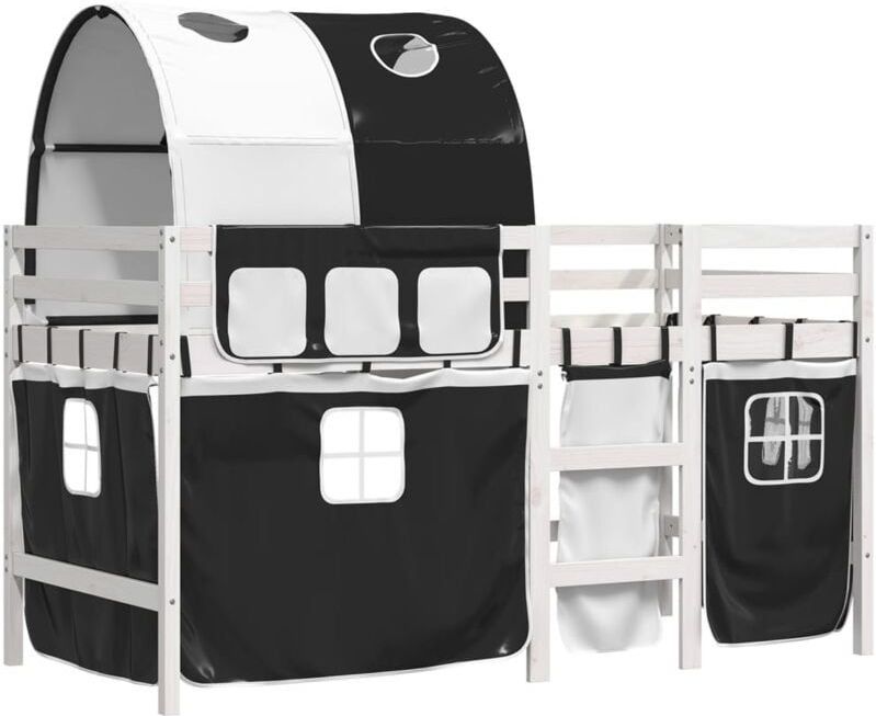 Kinderhochbett mit Tunnel Weiß & Schwarz 80x200 cm Kiefernholz Vidaxl 352314