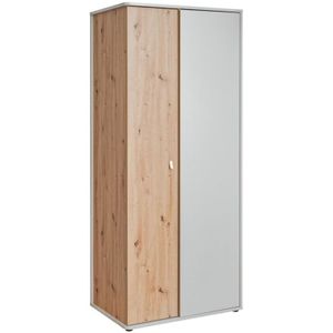Meublorama - Kinderzimmerschrank im Design Eichenfarbe und Grau mit 2 Drehtüren aus der Kollektion bibou.
