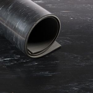 Rubber loper / rubbermat op rol - Marmerlook Zwart 3 mm - Breedte 120