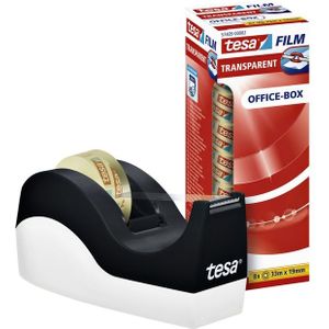 Tesa plakbandafroller Orca, met 8 rollen Tesafilm transparant ft 33 x 19 mm, zwart en wit