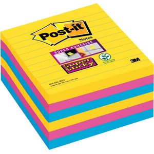 Post-it Super Sticky notes XL Carnival, 90 vel, ft 101 x 101 mm, gelijnd, assorti pak van 6 blokken