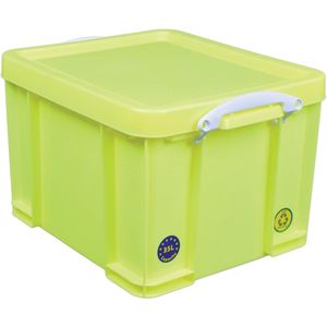 Really Useful Box opbergdoos 35 liter, neongeel met witte handvaten