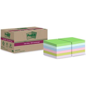 Post-it Super Sticky Notes Recycled, 70 vel, ft 47,6 x 47,6 mm, assorti, pak van 12 blokken