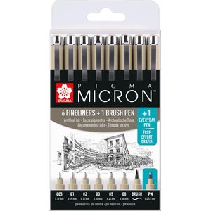 9 x Sakura Pigma Micron Fineliner Pens - 01/05/Brush -05/08/PN -  03/05/Graphic