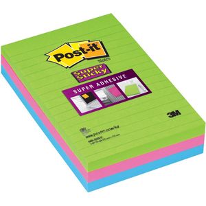 Post-it Super Sticky notes XXL, 90 vel, ft 102 x 152 mm, geassorteerde kleuren, pak van 3 blokken