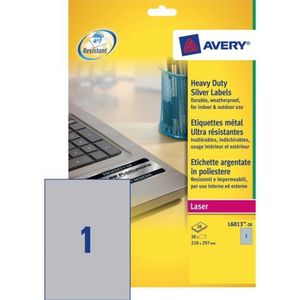 Etiket Avery L6013-20 210x297mm zilver 20stuks