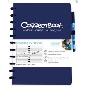 Correctbook A4 Original:  uitwisbaar / herbruikbaar notitieboek, gelijnd, Midnight Blue (marineblauw)