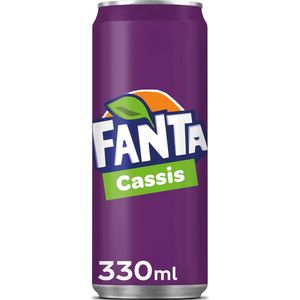 Fanta Cassis frisdrank, sleek blik van 33 cl, pak van 24 stuks