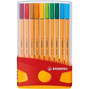 STABILO point 88 fineliner, Colorparade, rood-oranje doos, 20 stuks in geassorteerde kleuren