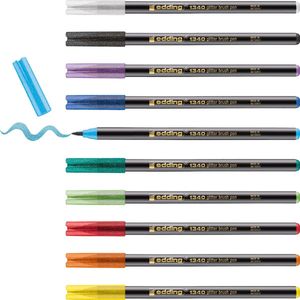 Edding glitter brushpen e-1340, assorti, set van 10 stuks