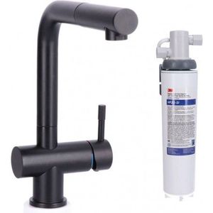 Keukenkraan Black massief RVS met uitloop inclusief 3M Waterfilter