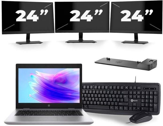 HP ProBook 640 G5 - Intel Core i5-8e Generatie - 14 inch - 16GB RAM - 512GB SSD - Windows 11 + 3x 24 inch Monitor Zichtbare schade