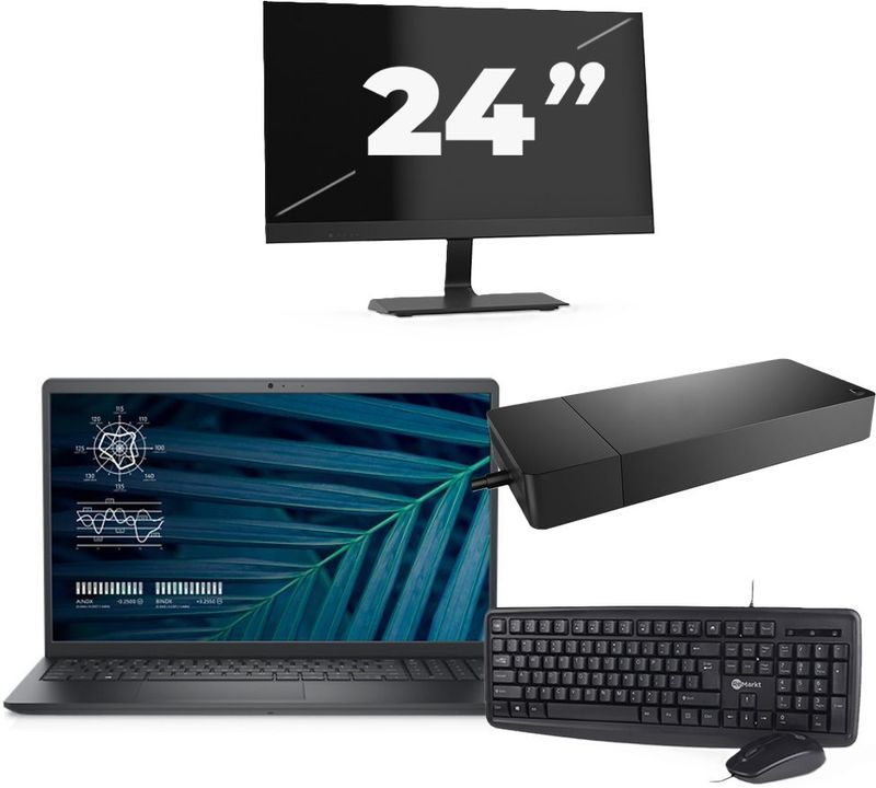 Dell Vostro 15 3510 - Intel Core i5-11e Generatie - 15 inch - 16GB RAM - 256GB SSD - Windows 11 Home + 1x 24 inch Monitor Zichtbaar gebruikt