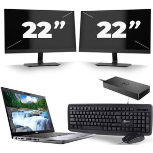 Dell Latitude 5410 - Intel Core i5-10e Generatie - 14 inch - 16GB RAM - 256GB SSD - Windows 11 + 2x 22 inch Monitor Zichtbaar gebruikt