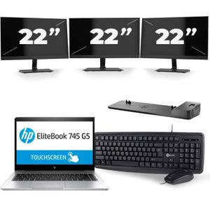 HP EliteBook 745 G5 - AMD Ryzen 5 2500U - 14 inch - 8GB RAM - 256GB SSD - Windows 10 + 3x 22 inch Monitor Zichtbare schade