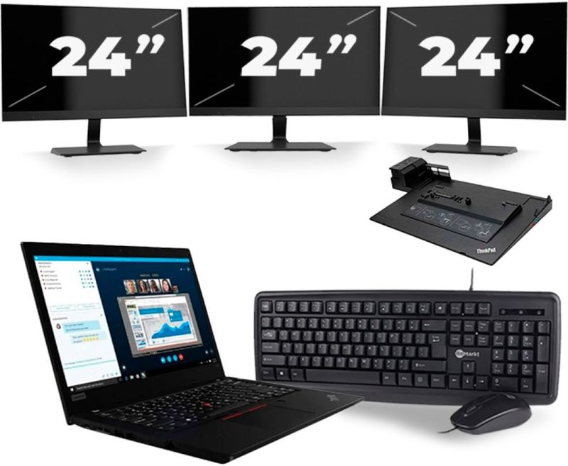 Lenovo ThinkPad L490 - Intel Core i5-8e Generatie - 14 inch - 16GB RAM - 256GB SSD - Windows 11 + 3x 24 inch Monitor Zichtbaar gebruikt