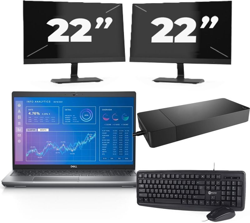 Dell Precision 3571 - Intel Core i5-12e Generatie - 15 inch - 16GB RAM - 256GB SSD - Windows 11 Home + 2x 22 inch Monitor Nette Staat