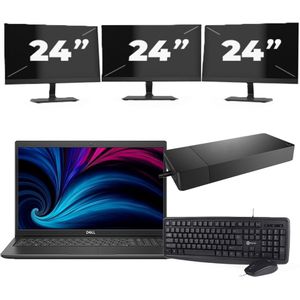 Dell Latitude 3520 - Intel Core i5-11e Generatie - 15 inch - 16GB RAM - 256GB SSD - Windows 11 Home + 3x 24 inch Monitor Nette Staat
