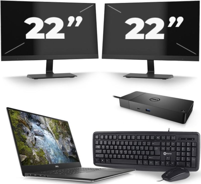 Dell Precision 5530 - Intel Core i7-8e Generatie - 15 inch - 16GB RAM - 256GB SSD - Windows 11 + 2x 22 inch Monitor Zichtbaar gebruikt