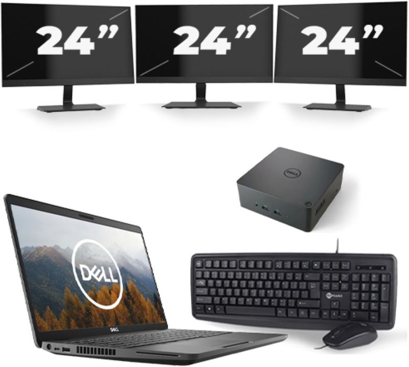 Dell Latitude 5501 - Intel Core i5-9e Generatie - 15 inch - 16GB RAM - 256GB SSD - Windows 11 Home + 3x 24 inch Monitor Nette Staat